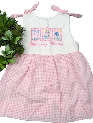 Vestido Vintage Pascua Floral Guinga Niñas Talla 24m Rosa Flor Jardín Primavera Foto 1 de 4