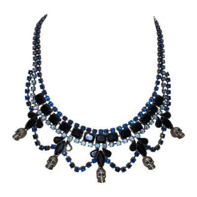 Dannijo Swaroski Blue and Black Rhinestone Skull Necklace - Image 1 of 4