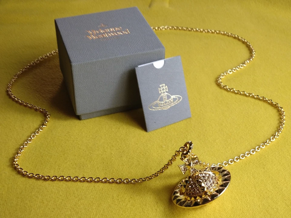 Vivienne Westwood Gold Large Crystal Adorned Orb Pendant Long Chain Necklace - Image 1 of 4