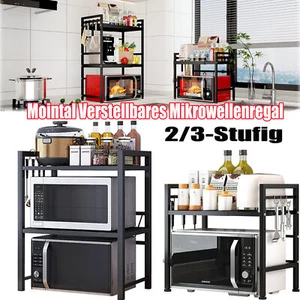 Erweiterbarer Mikrowellenregal, 2 3-Stufig Küchen Mikrowellenständer mit 6 Haken - Bild 1 von 34