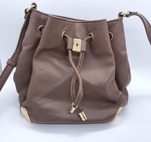 Vince Camuto Taupe Brown Genuine Leather Bucket Shoulder Bag Purse 7x9” - Picture 1 of 8