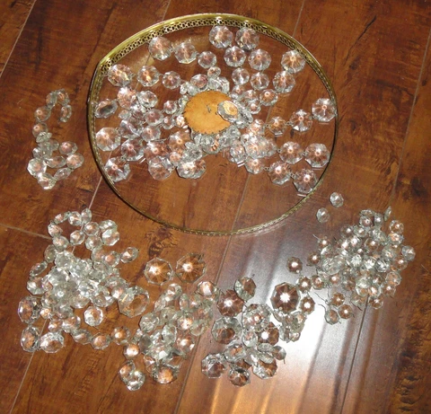 Antique Chandelier Oil Lamp Restoration ~ Beaded Chain Hanging Fixture Parts Cover