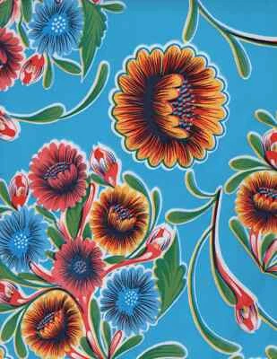 Oilcloth Fabric Beautiful Blooms Light Blue Pattern Sold in Yard or Bolt - Image 1 of 2