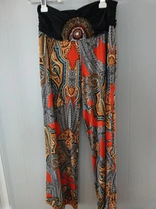 Venus Pants Womens  Orange Black Paisley Beaded Stretch Harem Beach Boho 70s - Picture 1 of 3