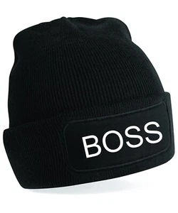 Boss Beanie mit besticktem Patch - umgeschlagenes Bündchen.  bestickt mit text - Bild 1 von 1