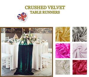 UK Made Crushed Velvet Table Runner Solid Colour Dining Kitchen Table Decoration