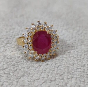5.10 Carats Natural Red Ruby and Diamonds 14k Yellow Gold Ring Labor Day Gift - Picture 1 of 4