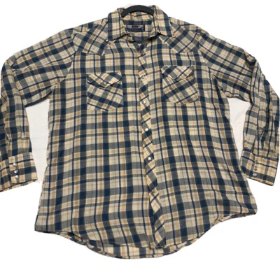 Camisa De Colección VIP Western Pearl Snap Beige Azul A Cuadros Manga Larga Para Hombre Grande Foto 1 de 4