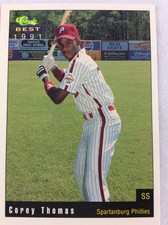 1991 Spartanburg Phillies-Classic BEST Minor Lg Baseball Card-Corey Thomas