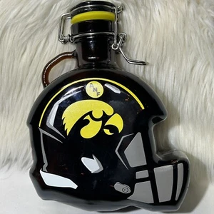 RARE University of Iowa Hawkeyes Thick Brown Glass Helmet Big Bottle - Picture 1 of 9