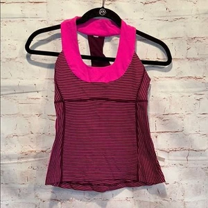 Lululemon Shirt Womens Pink Black Striped Luon Light Scoop Neck Activewear Gym - Picture 1 of 5