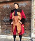 Mens 2Pc Red Historical Costume 18th Century Embroidered Jacket Wedding Attire