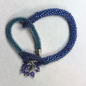 Kumihimo Bracelet-Blue AB w/Swarovski Tanzanite crystals & SS end caps & dangle - Picture 1 of 3