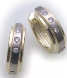 Pendientes plegables criollos bicolor oro 750 brillantes oro amarillo diamante 0,09 quilates - Imagen 1 de 6