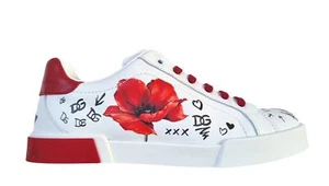 Dolce & Gabbana Sneaker Portofino stampa papaveri da bambina D10951 bianche - Picture 1 of 6