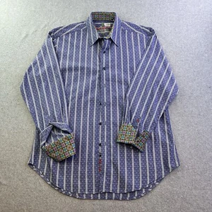Robert Graham Dress Shirt Mens Large Blue Striped Geometric Flip Cuff Adult - Picture 1 of 14