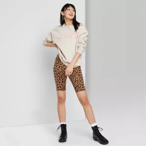 Wild Fable Super Cute Cheetah Leopard Print Stretchy Biker Shorts Women's Medium - Picture 1 of 6