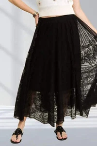 Black Lace Maxi Skirt - Romantic Bohemian Versatile - Picture 1 of 7