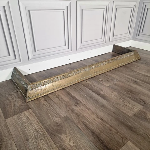 Antique Edwardian Vintage Brass Arts & Crafts Nouveau Fire Hearth Kerb Fender Cover