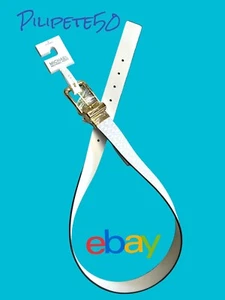 Michael Kors Belt ReversibleVanilla & White Small MK Logo Gold Buckle ALL SIZES - Picture 1 of 7