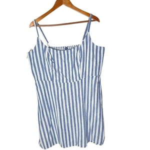 Old Navy Striped Mini Dress Size XXL Smocked Blue White Pocket Vacation BOHO - Picture 1 of 10