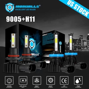 4x Combo 9005 H11 LED Bulbs Headlight High Low Beam White for Peterbilt 579 389 - Foto 1 di 12