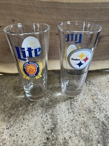 2 vasos de cerveza altos Pittsburgh Steelers Miller Lite Pilsner 16 oz - Imagen 1 de 6