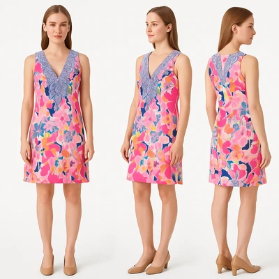 Lilly Pulitzer Dress Womens 10 Floral VNeck Lace 23930 Vacation Boho Resort - Image 1 of 4