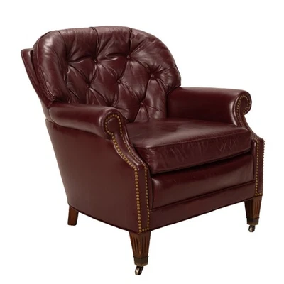 1980s Leathercraft Kirkland Armchair in Burgundy, Tufted Leather W/ Brass Studs - Image 1 of 4