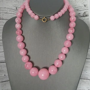 Collana Vintage Rosa Plastica Perline Graduate 33" Perline Lunghe Gioielli  - Foto 1 di 7