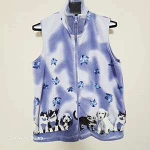 Blair Kitten Puppy Fleece Vest Light Blue Full Zip Relaxed Pockets Women’s Mediu - Picture 1 of 10