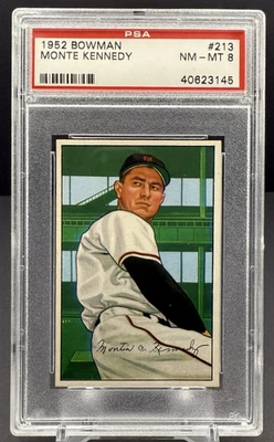 1952 Bowman Baseball Monte Kennedy PSA 8 NM-MT New York Giants Card #213    cc23 - Image 1 of 3