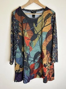 Camicetta top tunica Ali Miles L arte da indossare astratta floreale hippie boho - Foto 1 di 5