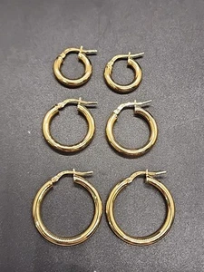 18K Yellow Gold Over Bronze Set of 3 10MM-15MM-20MM Tube Hoop Earrings JTV MA339 - Picture 1 of 6