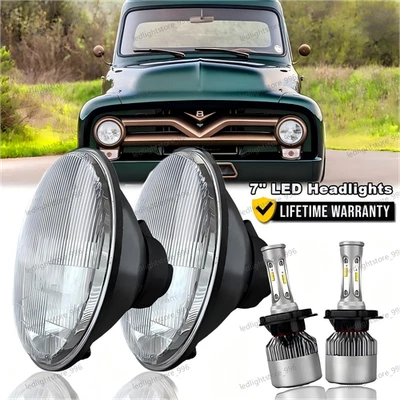 Par de faros LED H4 de 7 pulgadas para camioneta Ford F100 F250 F350 1953-1977 Foto 1 de 4
