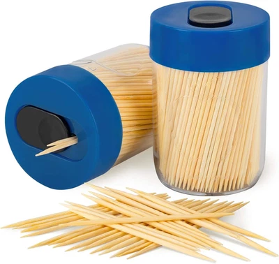 坚固的安全牙签支架带 800 个天然木质牙签用于牙齿清洁 — 第 1/4 张图片