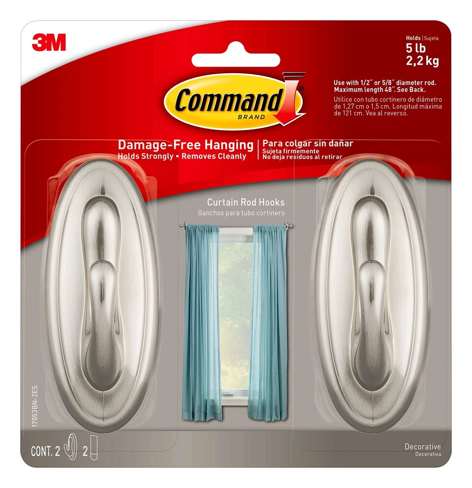 Command Curtain Rod Hooks 2 Hooks 2 Strips 17053BN-2ES Command 17053BN-2ES