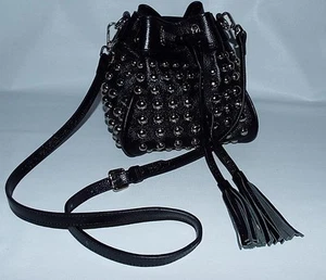 Vicenzo Leather Jolyn Studded Bucket Bag Crossbody 7x7x7 Black Handbag Purse - Picture 1 of 10