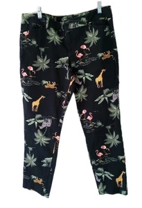 Old Navy Pixie Ankle Pants 12 Flamingo Giraffe Tropical Black Cotton Stretch - Picture 1 of 8