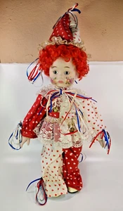 Bambola pagliaccio vintage anni 90 capelli ricci rossi 15" con testa in ceramica mani e piedi corpo morbido - Foto 1 di 19
