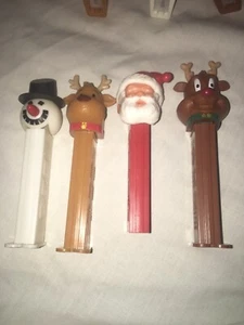 4 PEZ Candy Dispensers Christmas Snowman Santa Rudolph Reindeer Holiday Vintage - Picture 1 of 4