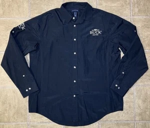 Buck Knives Embroidered Button Up Dress Shirt Mens Large Black Lands' End Tag - Picture 1 of 8