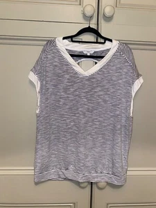 NEXT Breton Stripe Top Size 14 Parisian Chic Jumper Casual Blue White Preppy - Picture 1 of 7