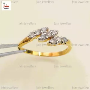0.34 Ct White Round Cut SI Diamonds 18 Kt Real Solid Yellow Gold Engagement Ring - Picture 1 of 9