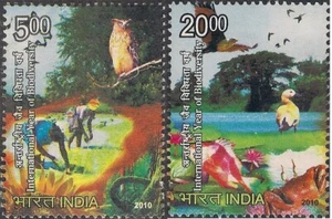 INDIA 2010 Biodiversità Uccellini Animali Fauna Gufo Agricoltura Francobolli Agricoltura 2v - Foto 1 di 2