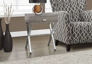 Dark Taupe / Chrome Accent Side Table Night Stand - Picture 1 of 4