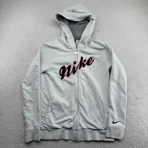 Y2K Nike Jacket Youth Girls XL White Sleeve Swoosh Sweatshirt Zip Hoodie READ - Picture 1 of 12