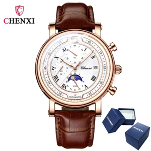Nuevo Reloj Pulsera Hombre Cuero Cronógrafo Cuarzo Fecha Fase Lunar Negocios - Imagen 1 de 22