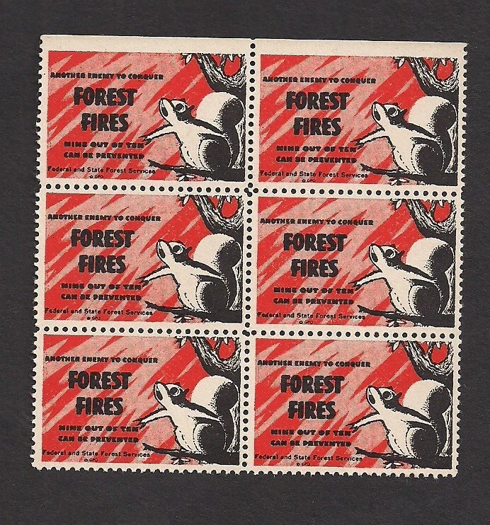 Poster Cinderella stamp block prevent forest fires squirrel MNH - Image 1 of 1