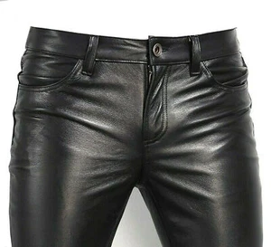 Pantaloni uomo slim fit vera pelle di mucca pantaloni casual stretti - Foto 1 di 7